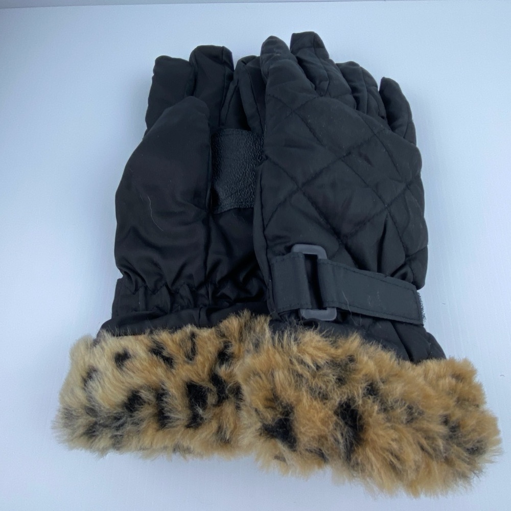 Jessica Quilted Gloves Nylon Poly Sz 7-8 Faux Fur Trim Thinsulate